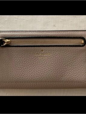 kate spade Pebbled Leather Wallet in Taupe Gold Hardware black tassel